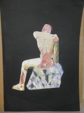 Unsigned Vintage Abstract Pastel Painting on Paper Bizarre Figural Study Image