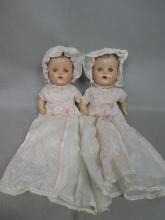 Pair Antique Unmarked Composition Baby Twin Dolls