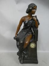 c1900 Antique Symphone Plaster Figural Woman Clock Statue