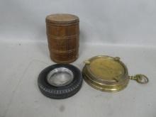 Lot 3 Old Tobacciana Briggs Smoking T tobacco Barrel Tire & Brass watch Style Ashtrays