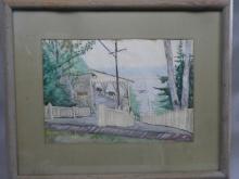 Malvin Marr (Zsissly) Albright Lake Front Home Watercolor Painting LISTED ARTIST