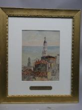 Frank Henry Shapleigh View of Menton Watercolor Painting LISTED ARTIST