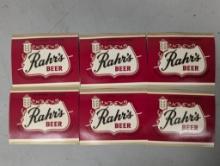 6 Pack of Unused Vintage Rahrs Beer Labels from Rahr Green Bay Brewing Corp