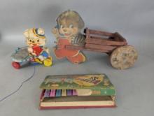 Lot of Vintage Toys Including Cragstan Xylophone and Fisher Price Ziggy Zilo