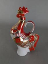 Lomonosov Red Rooster Porcelain Decanter from St Petersburg Russia