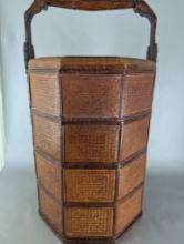 Chinese Betrothal Wedding Basket with Intricate Bamboo Weaving