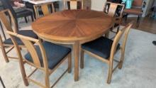 Michael Taylor Walnut Dining Table with Six Chairs and Three Leaves