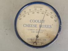 Cooley Cheese Boxes Advertising Thermometer 7 Inch Diameter