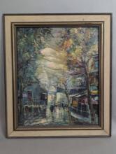 Framed Impasto Oil Painting of Parisian Street Scene