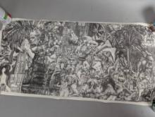 Ink Drawing by Phil Kutno with Nude Figures and Surreal Imagery