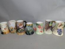 7 Hand Painted Limoges France Tankard Mugs