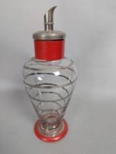 Czech Hand Blown Glass Art Deco Cocktail Shaker with Red Accents