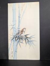 Japanese Woodblock Print by Ohara Koson Depicting Sparrows and Bamboo c1910