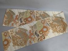 Japanese Maru Obi Silk Textile with Floral and Fan Motifs