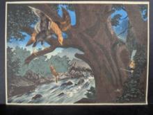 Japanese Woodblock Print by Kobayashi Kiyochika Depicting Hunter and Hawk
