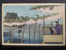 Japanese Woodblock Print Wisteria at Kameido by Kobayashi Kiyochika