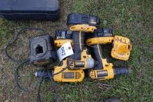 3 Dewault tools with charger and battery.