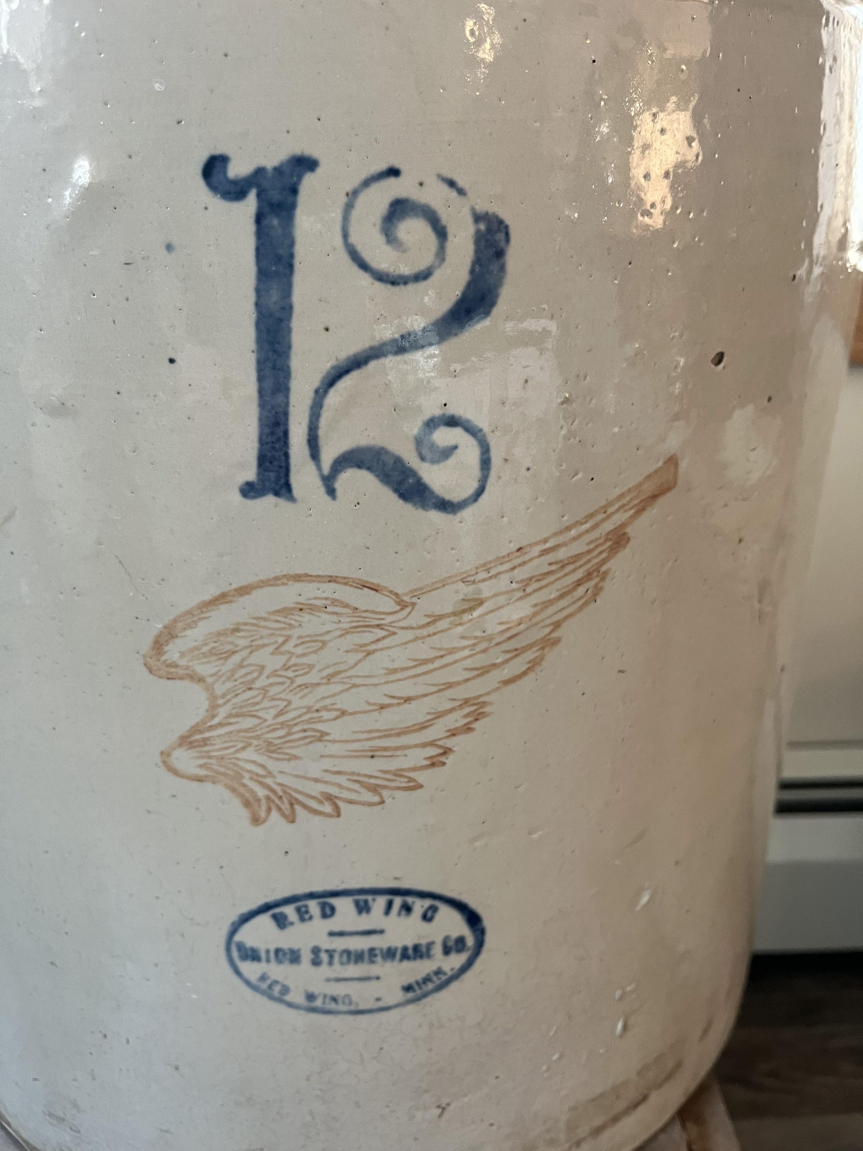 Red Wing 12 Gallon Large Wing Union Stoneware Crock