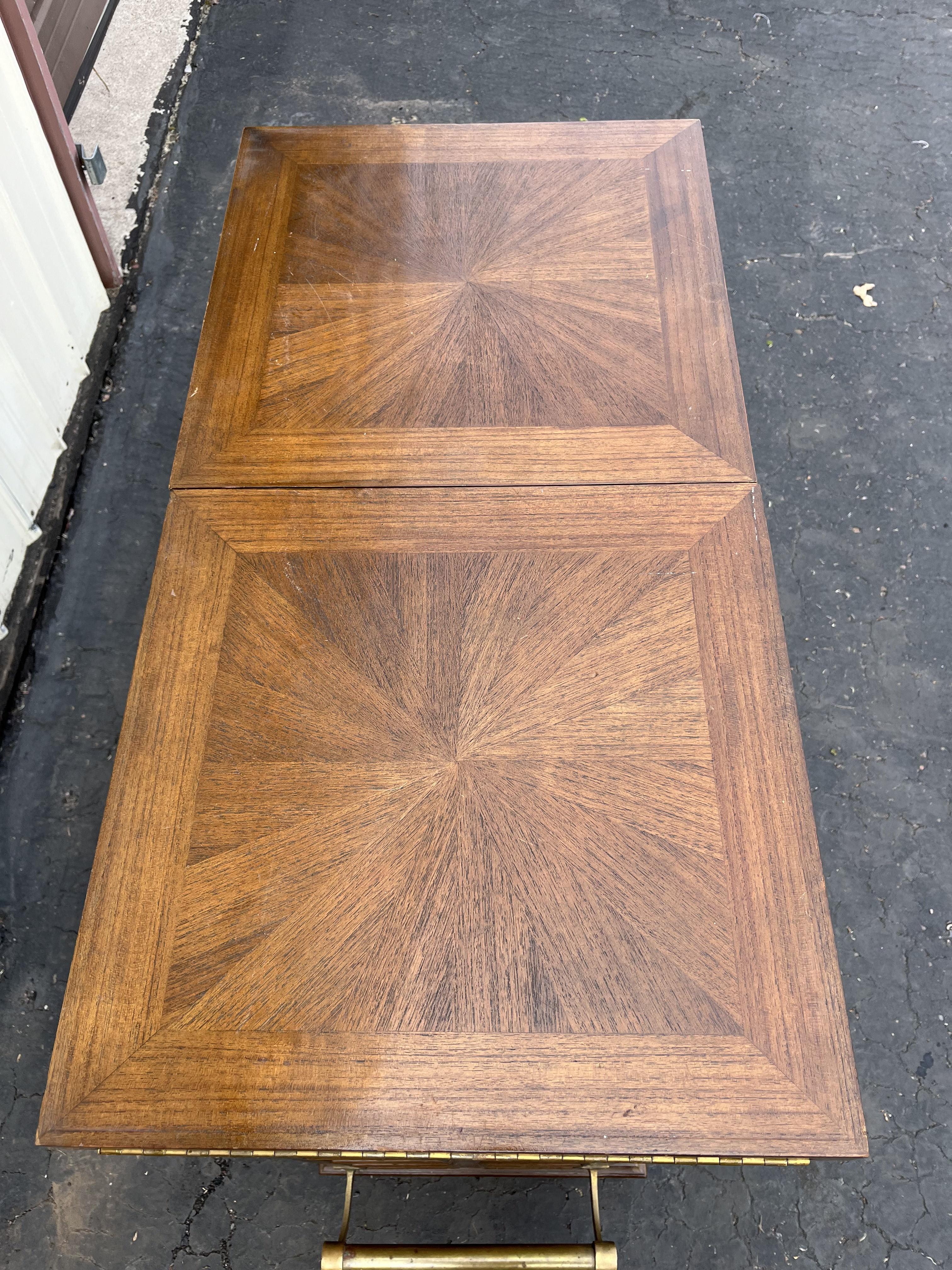 Teak Fold Out Marble Top Dry Bar