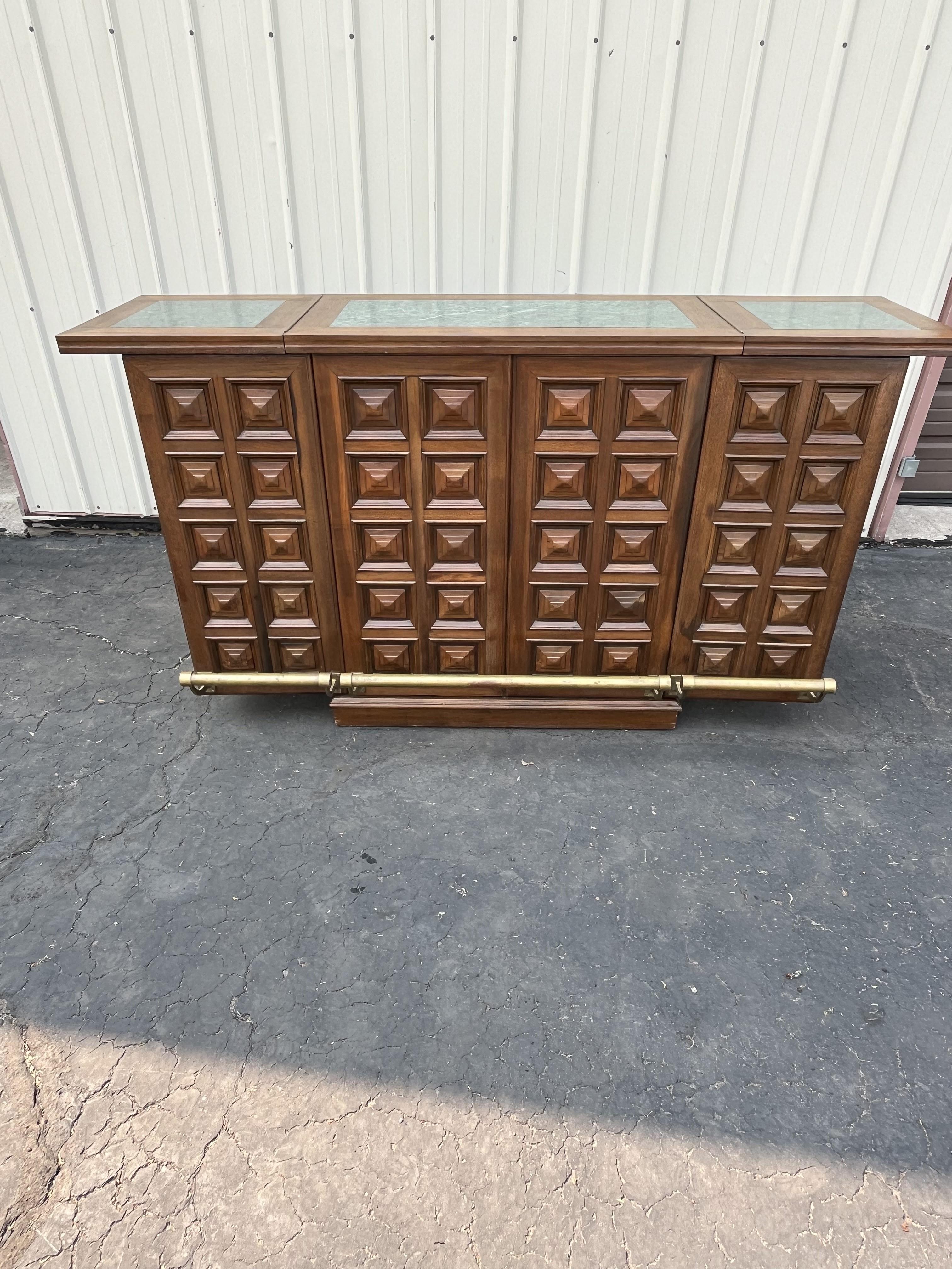 Teak Fold Out Marble Top Dry Bar