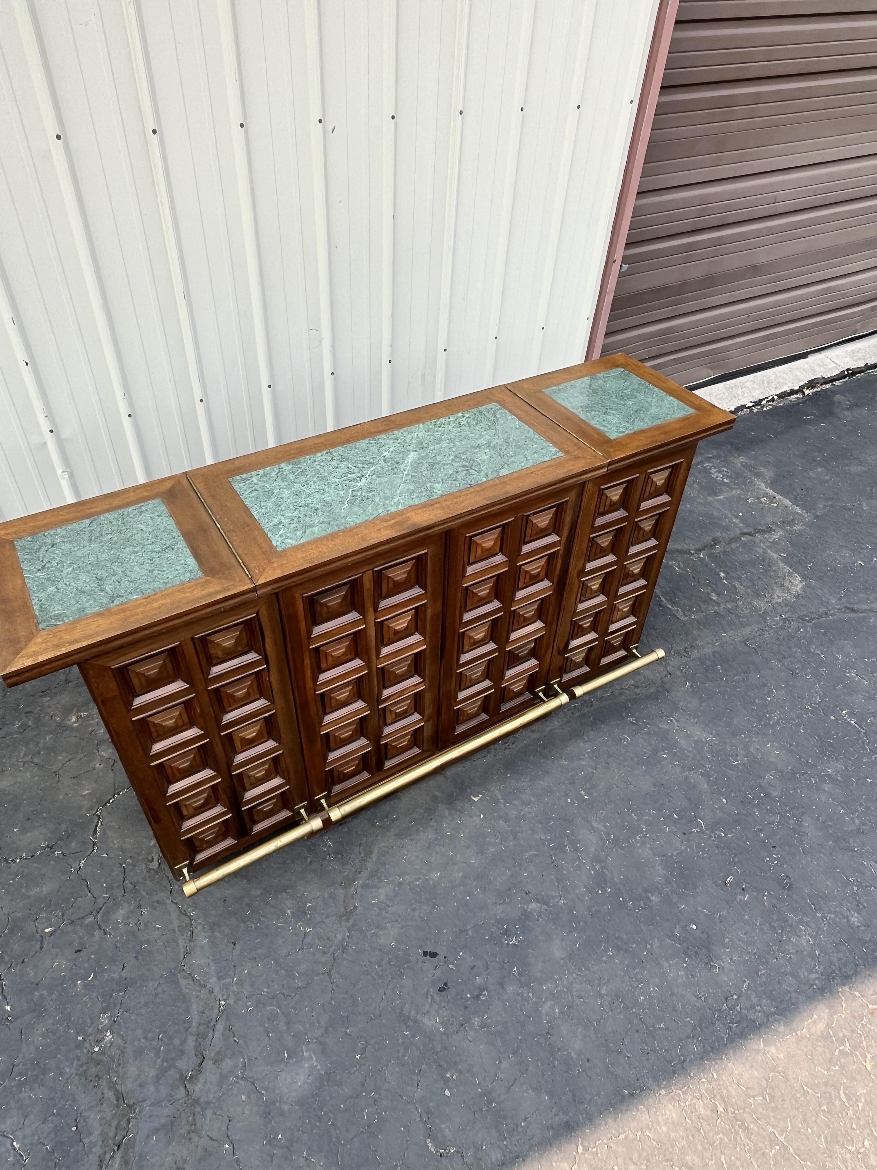 Teak Fold Out Marble Top Dry Bar