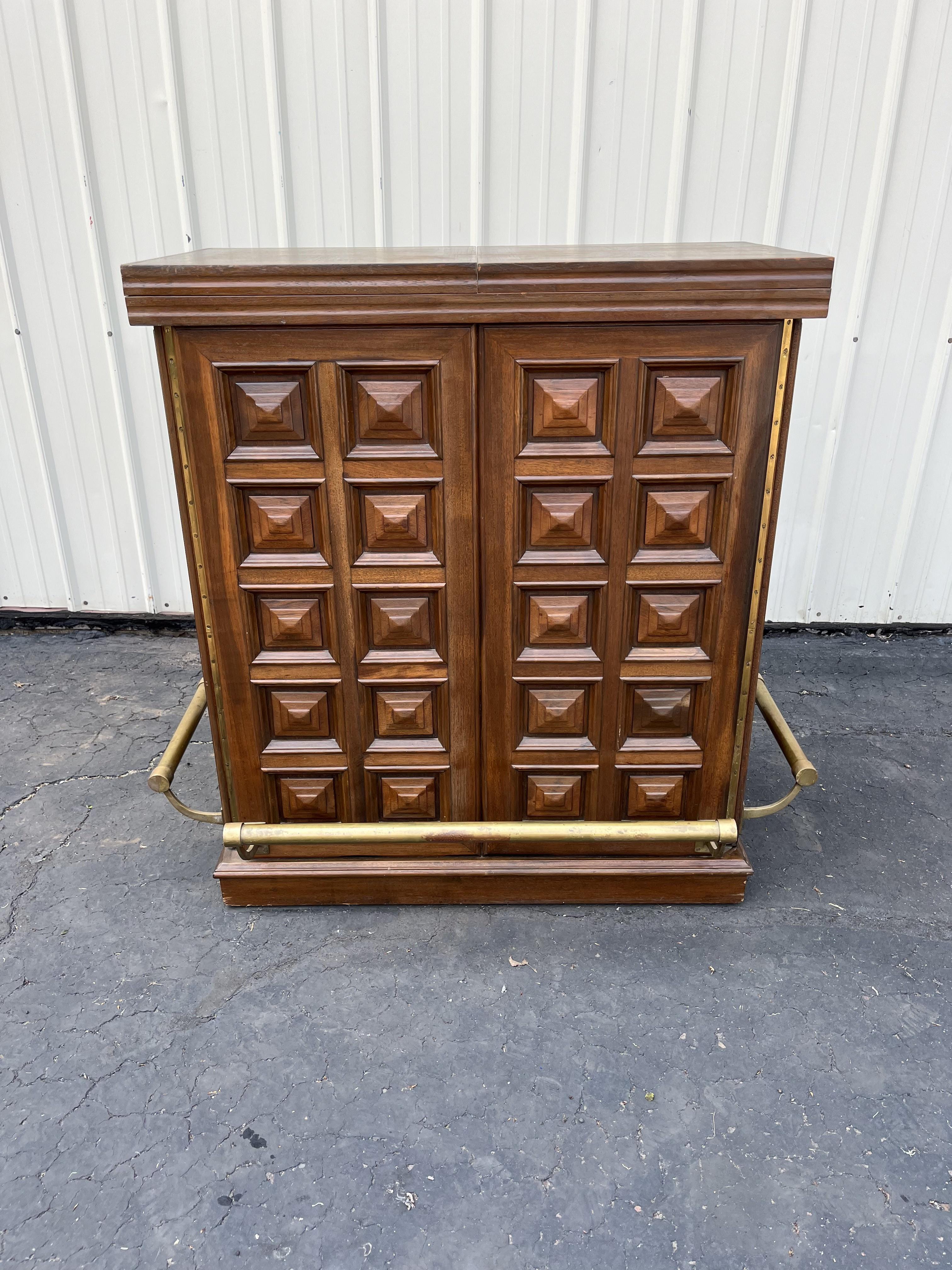 Teak Fold Out Marble Top Dry Bar