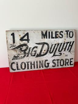 Big Duluth Clothes Wood Road Sign