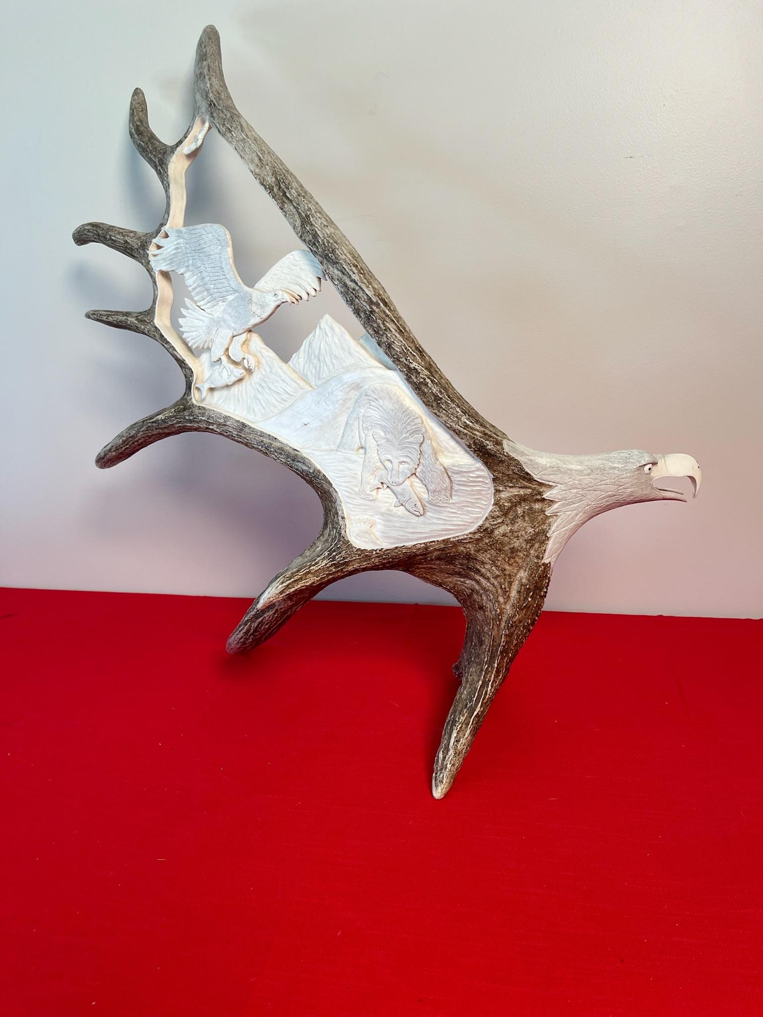 Moose Antler Master Carving By Tom Cooper "Eagles Landing"