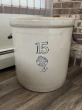 Buckeye Pottery Blue Ribbon 15 Gallon Crock-D Wood Handles