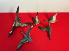 Hand Carved Wood Birds-Set Of 5-Signed