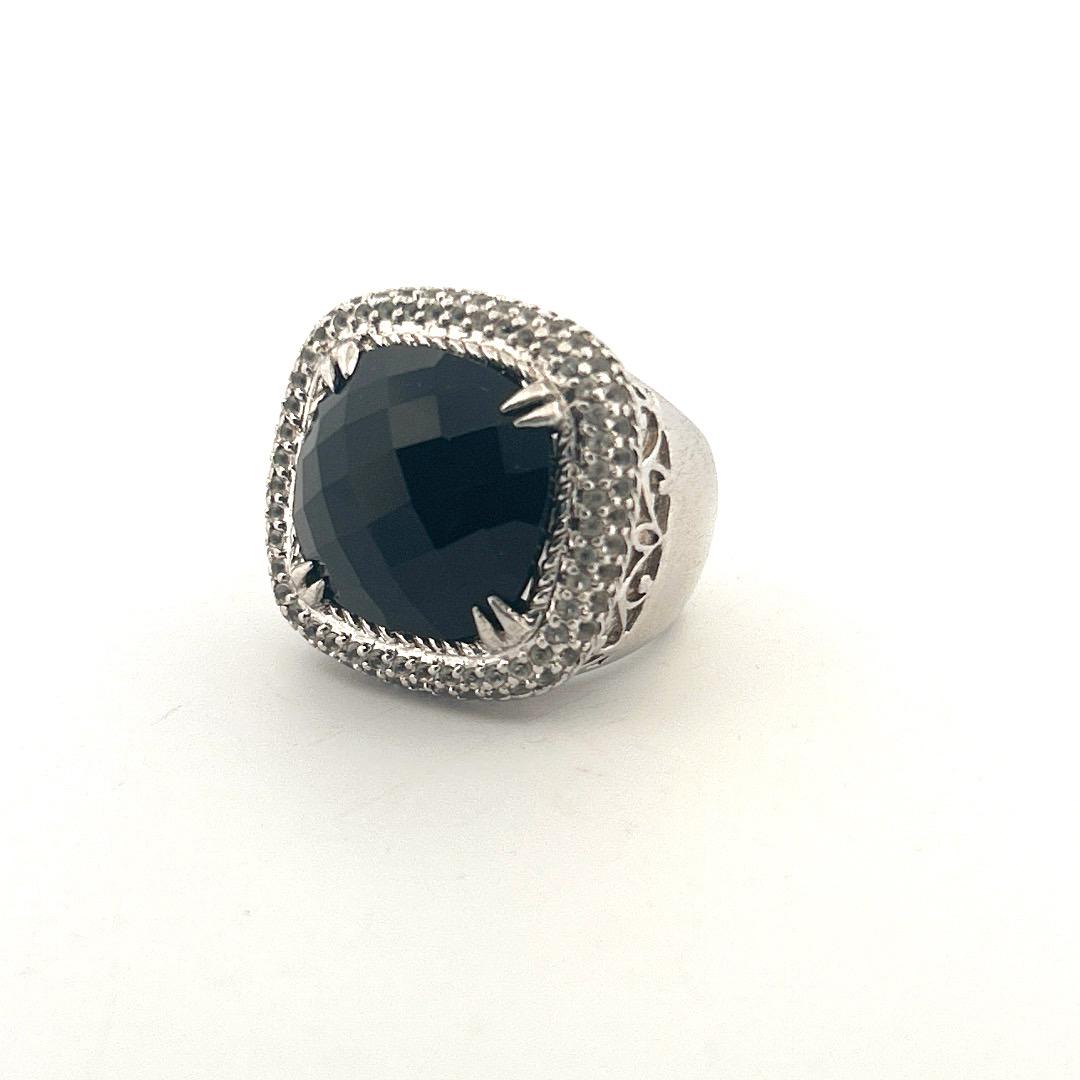 Sterling Silver Onyx cushion Cut Ring