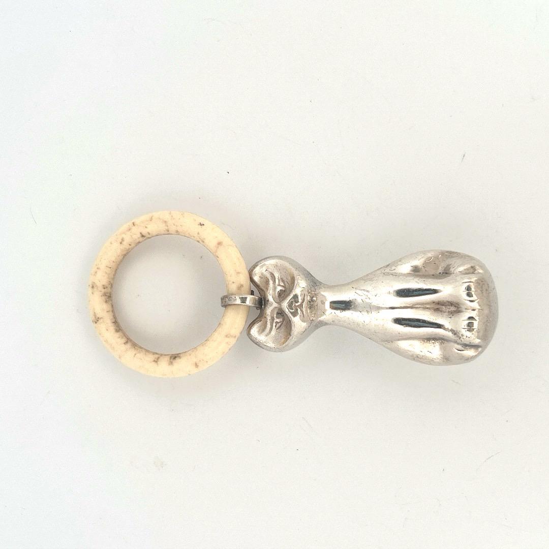 Vintage Silver Baby Teething Ring Cat