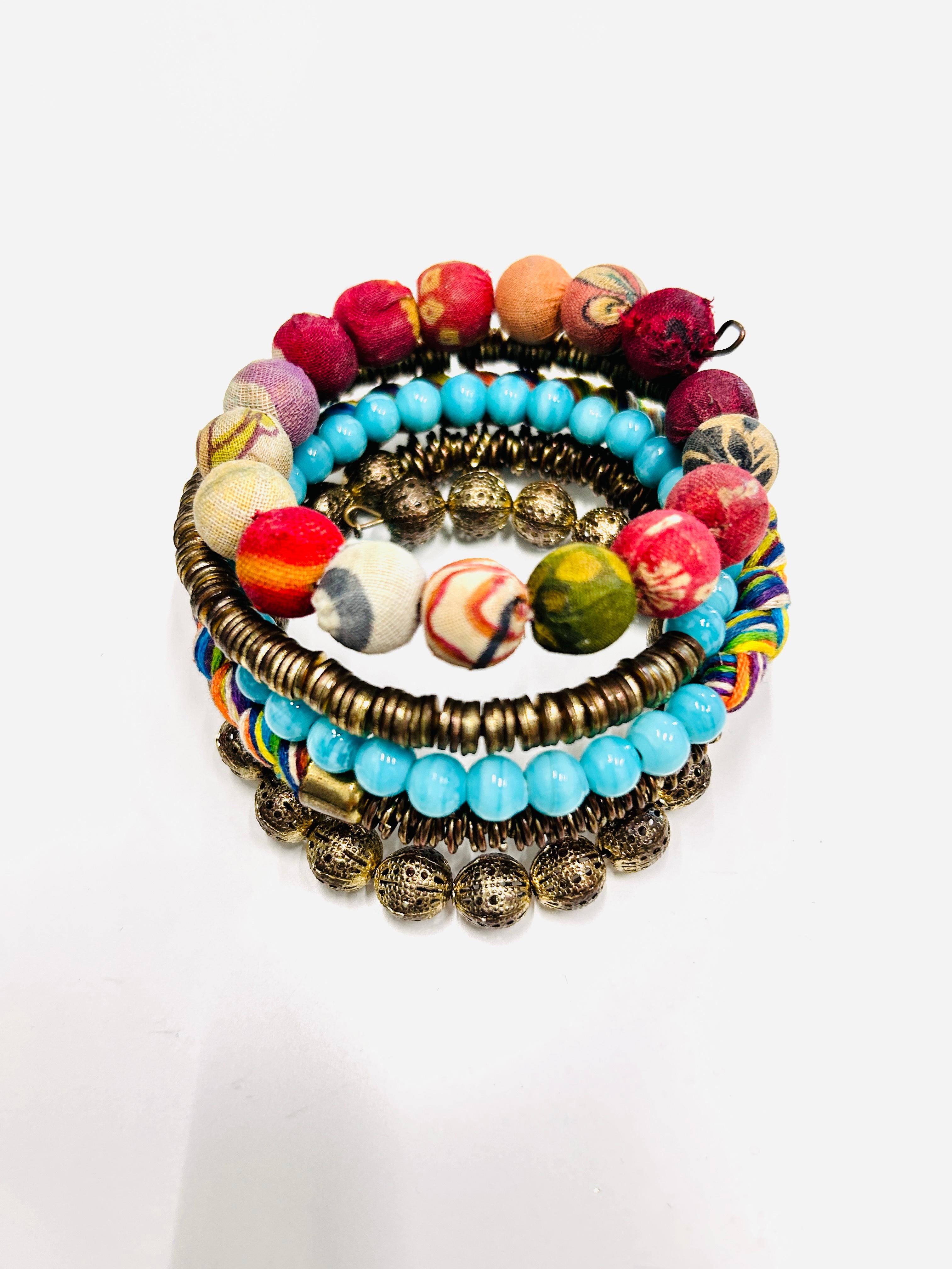 Unique Fair Trade Spiral Bracelet Kantha Beads