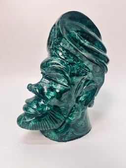 Large Solid African Carved Malachite Head