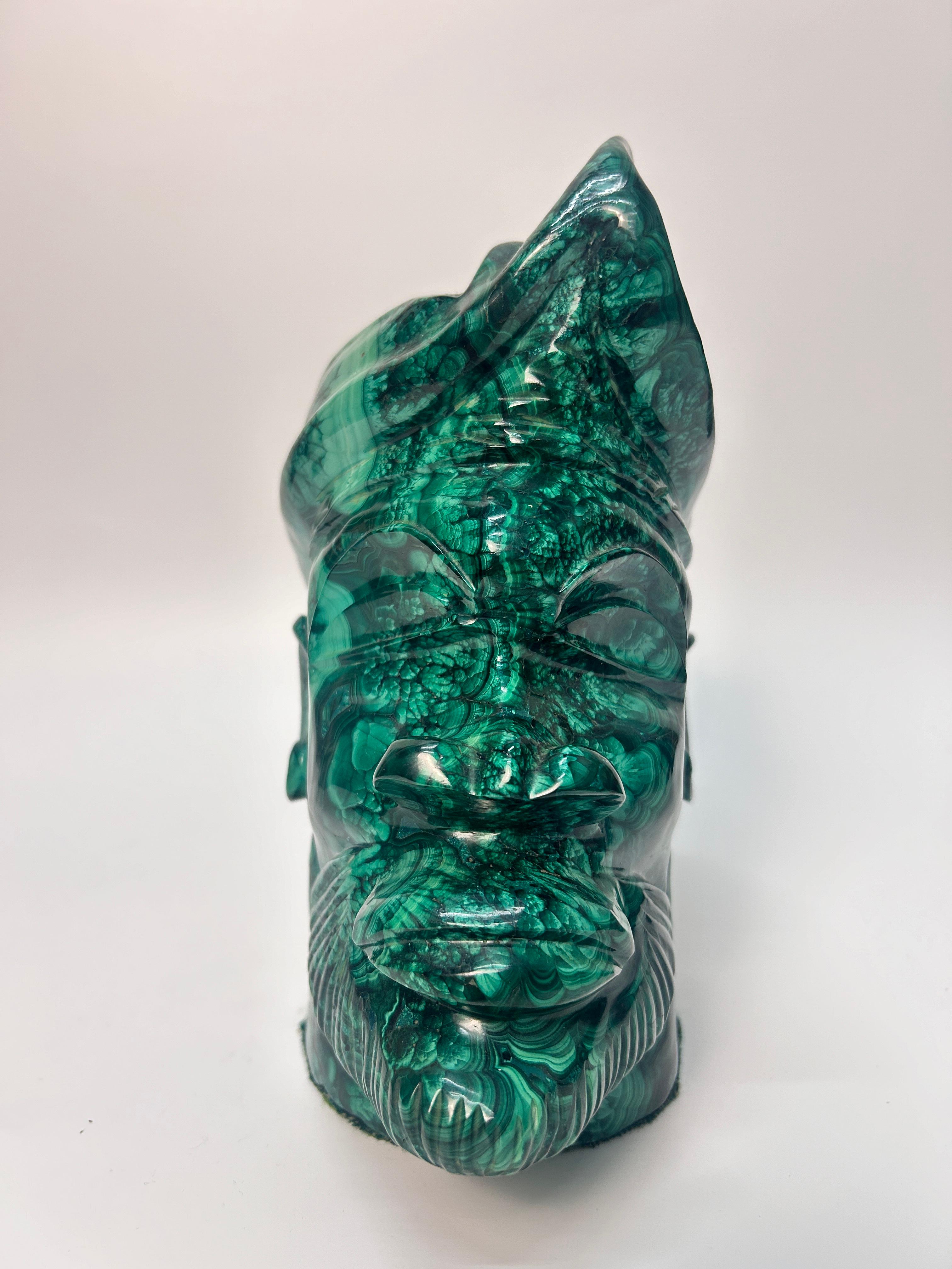 Large Solid African Carved Malachite Head
