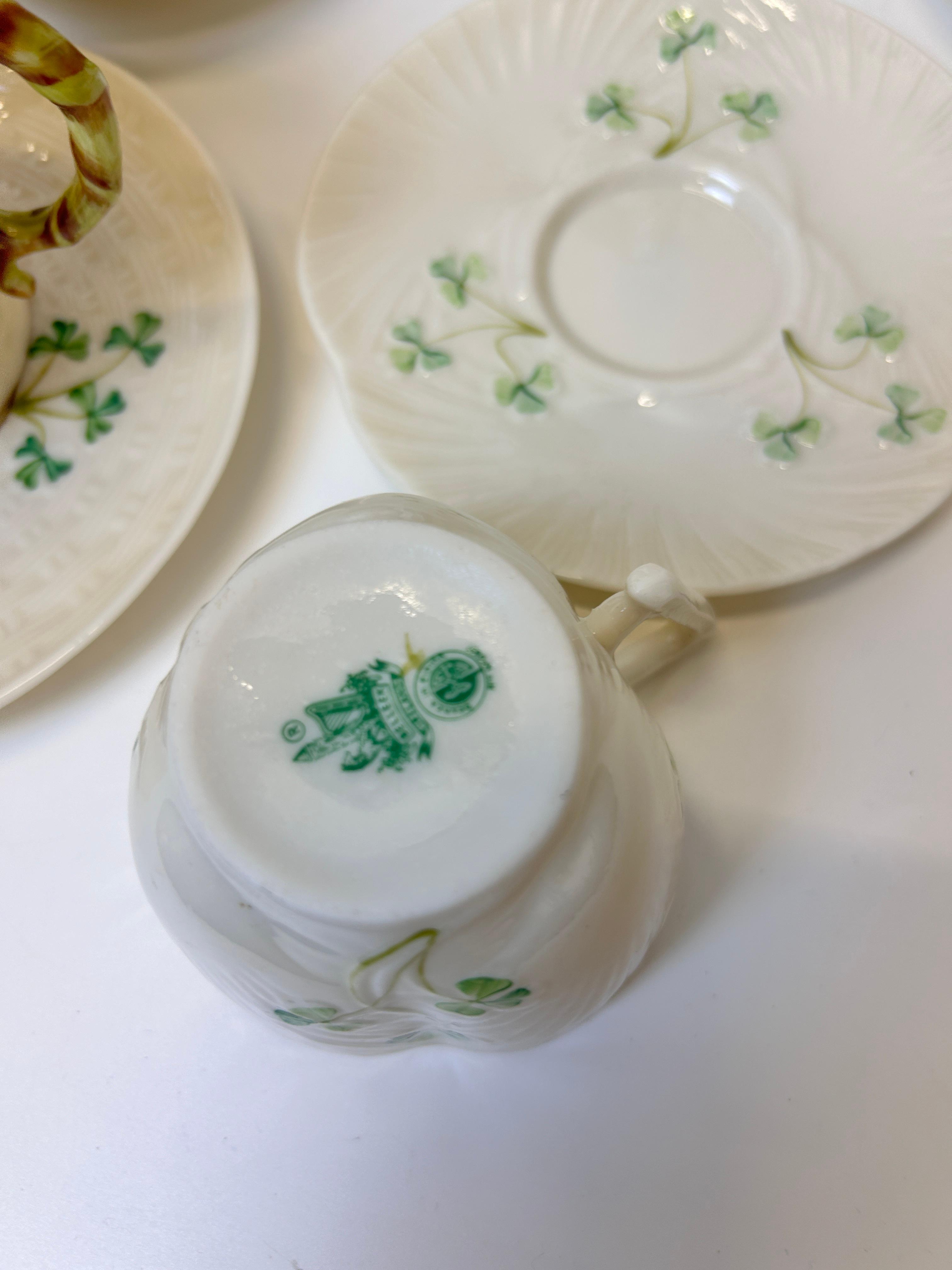 Large Collection of Belleek Shamrock Pottery