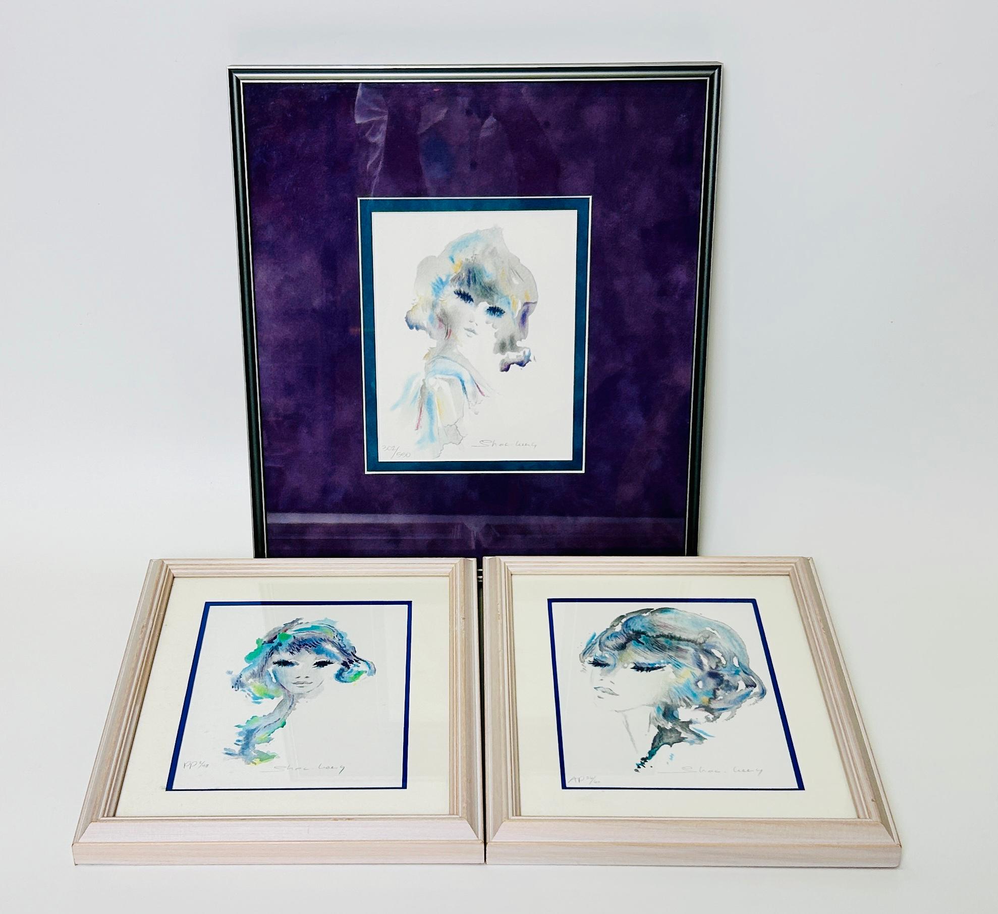 3 Litho Purple/Teal Faces by Shan-Meery