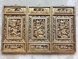 Antique Gold Chinese Carved Wood Panels