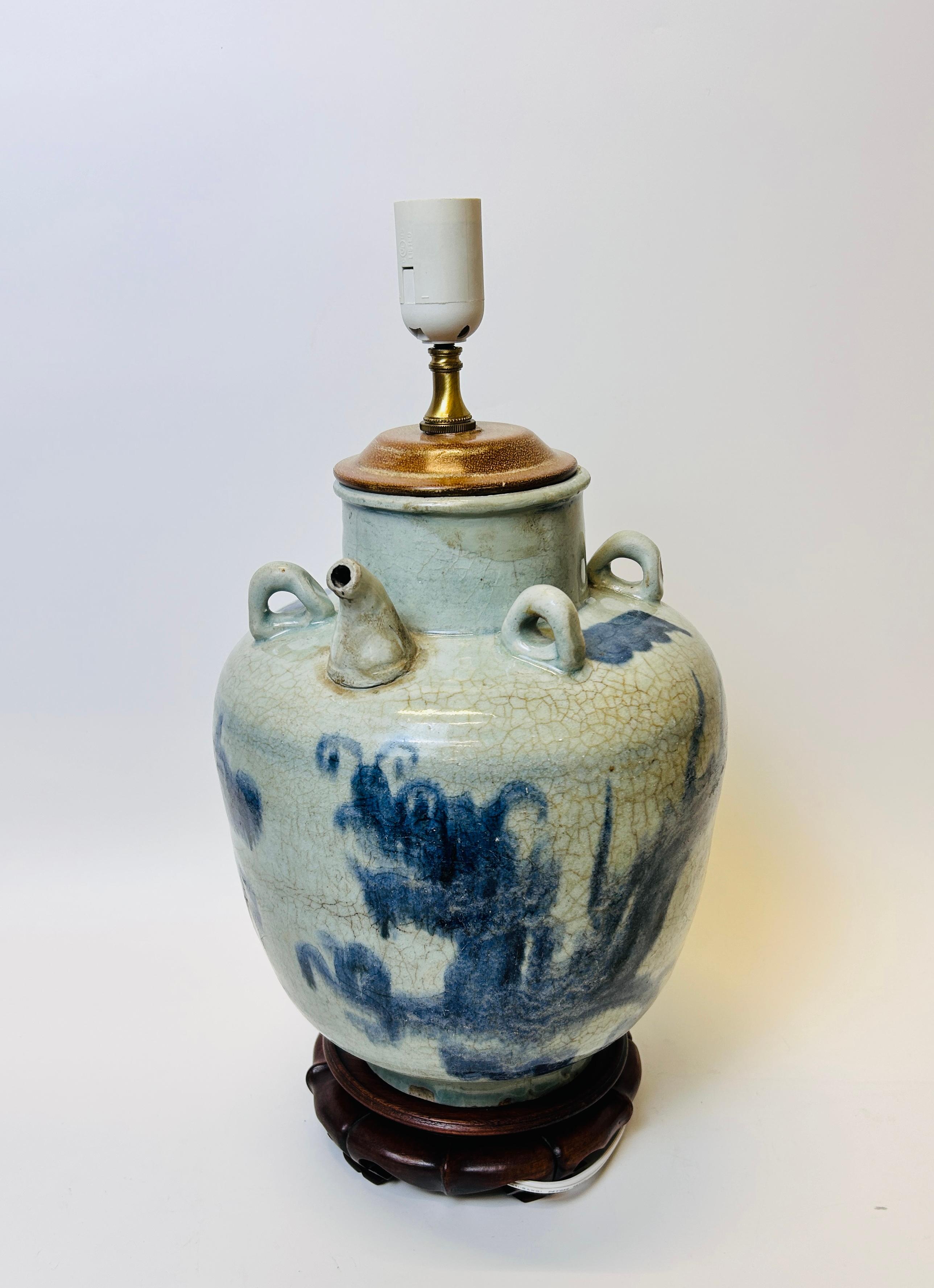 Chinese Export Lamp with stamp Blue and White