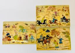 Antique Mini Persian Painting Hunting Horses Polo