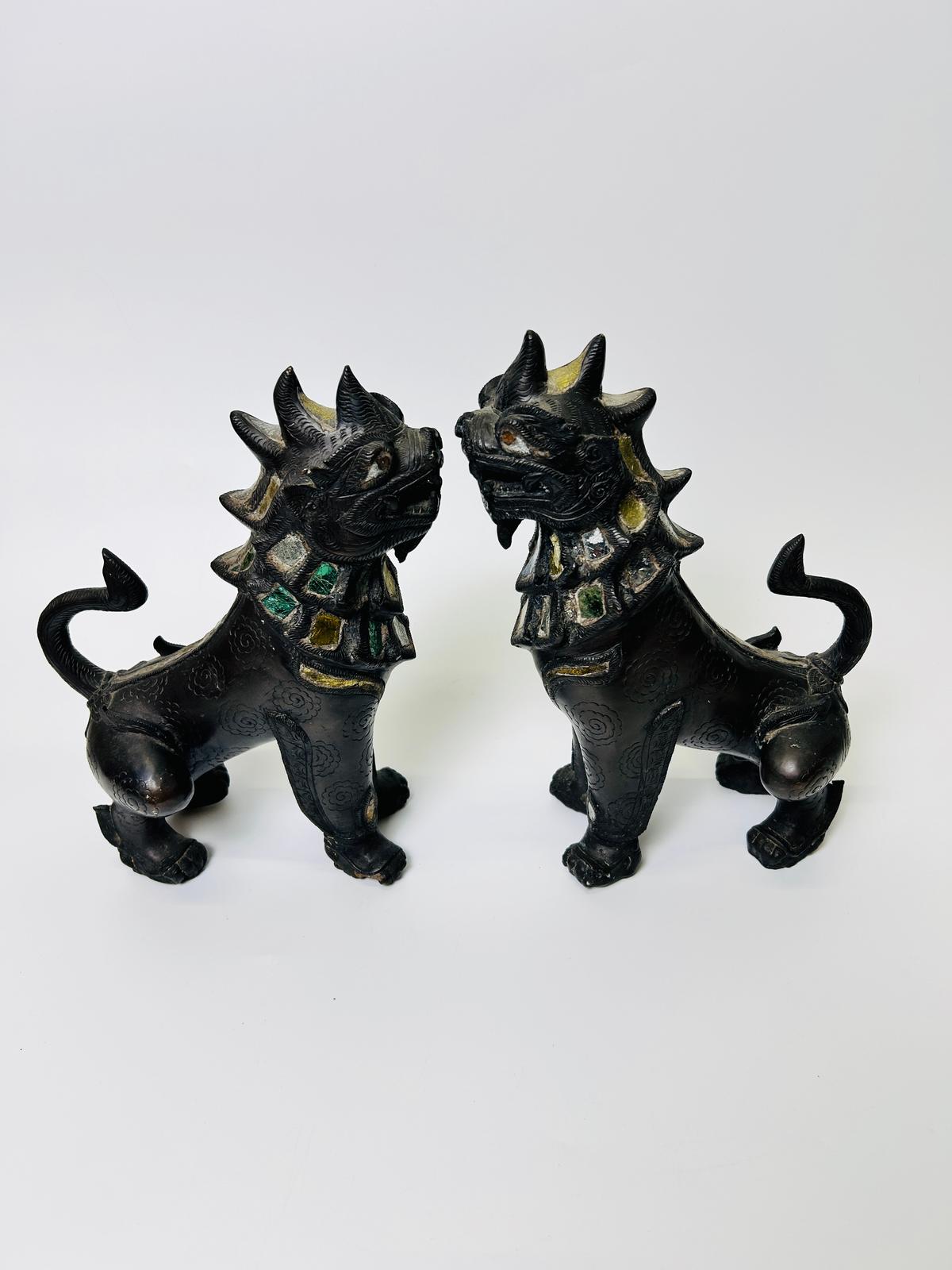 Pair Bronze Guardian Lions