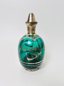 1920's Silver Overlay of Venice Green Glass