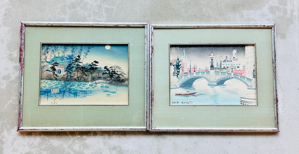 Pair Japanese Woodblock Takuriki Tomikickio