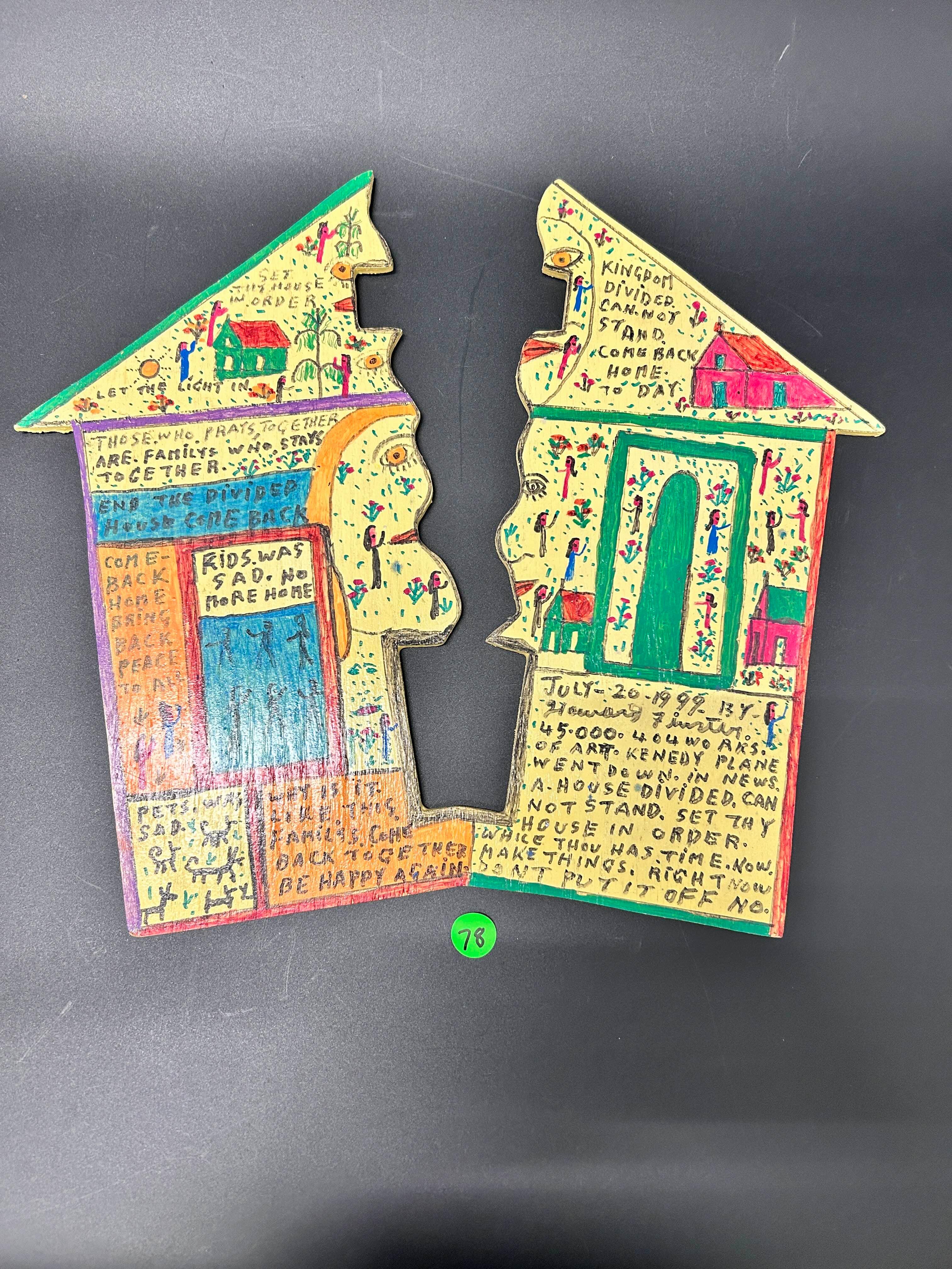 Reverend Howard Finster Carved Painting on Board Double Sided