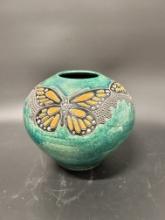 Vintage Butterfly Vase Raku Robin Duke Rogers