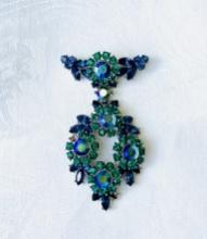 61 Vintage Crown Trifari Radiance Line Dangle Brooch Blue Green R/S