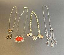 (4) Antique Necklaces with glass and stone details