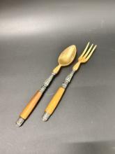 Vintage Salad Serving Set Horn and Silver