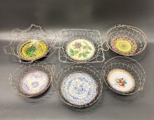 Antique Wire baskets incl. 3 Majolica 3 french porcelain