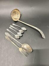 (7) Misc. Utensils Vintage 800 Silver Repousse Indonesian Javanese/Dutch